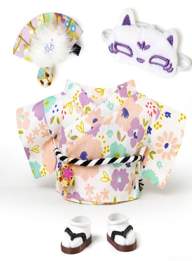 ARTST 17cm Doll Clothes,Outfit Accessories Kimono Set for 6.7inch Dolls Girl, Kawaii Chic Style Flower Hairbow+Purple Clothing+Cute Mask+Shoes(NO Doll) - Image 1
